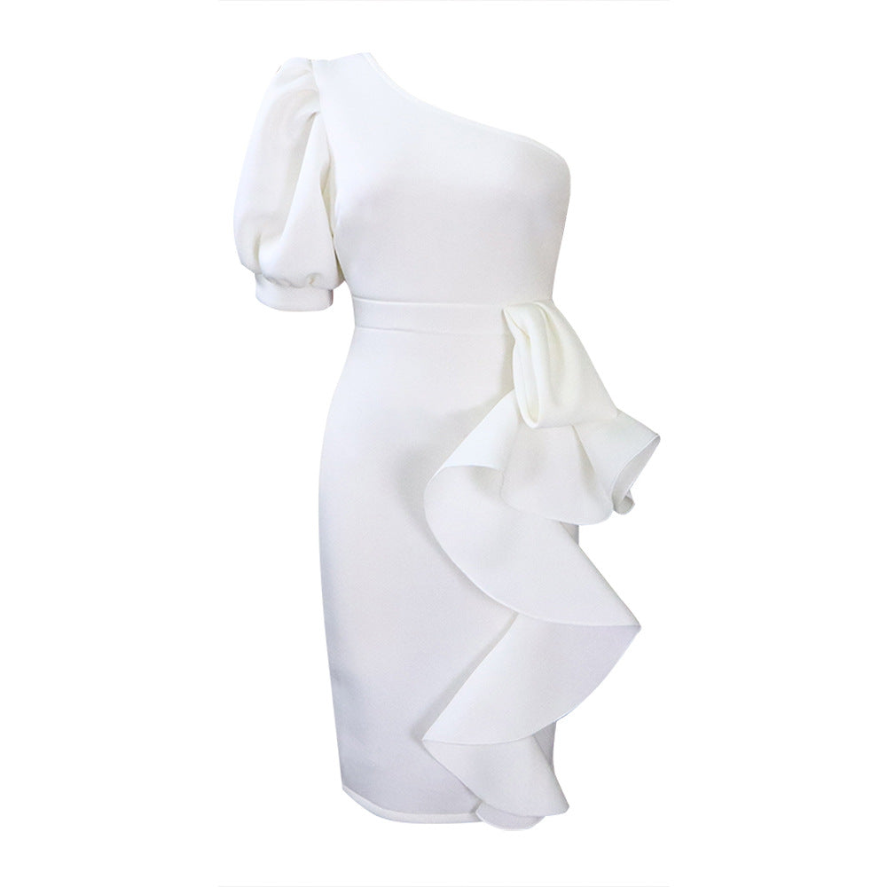 Women's Asymmetrical Off Shoulder Frilly Midi Dress