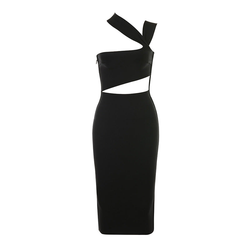 white christmas dresses Women's Cold Shoulder Halter Dress with Midriff Cutout