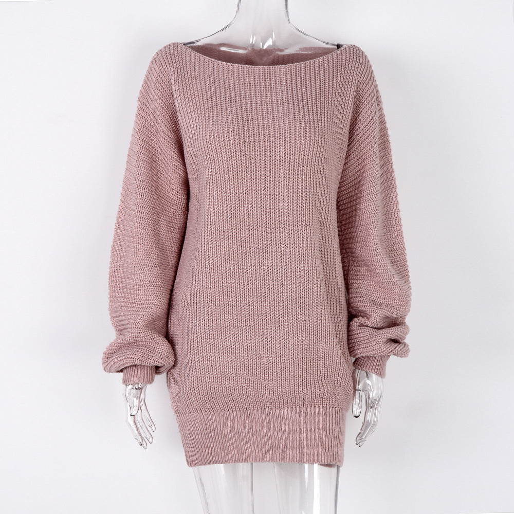 Women's cable-knit sweater dress WoolenWhims Pink / Small