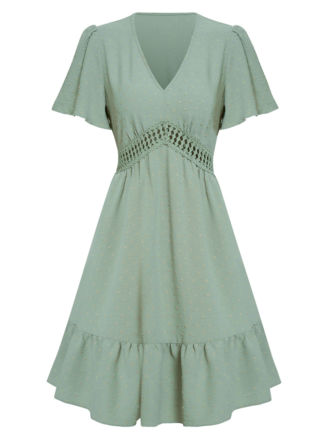 green emerald velvet dress THE FIFTH LABEL Green Polka Dot Ruffle Mini Dress