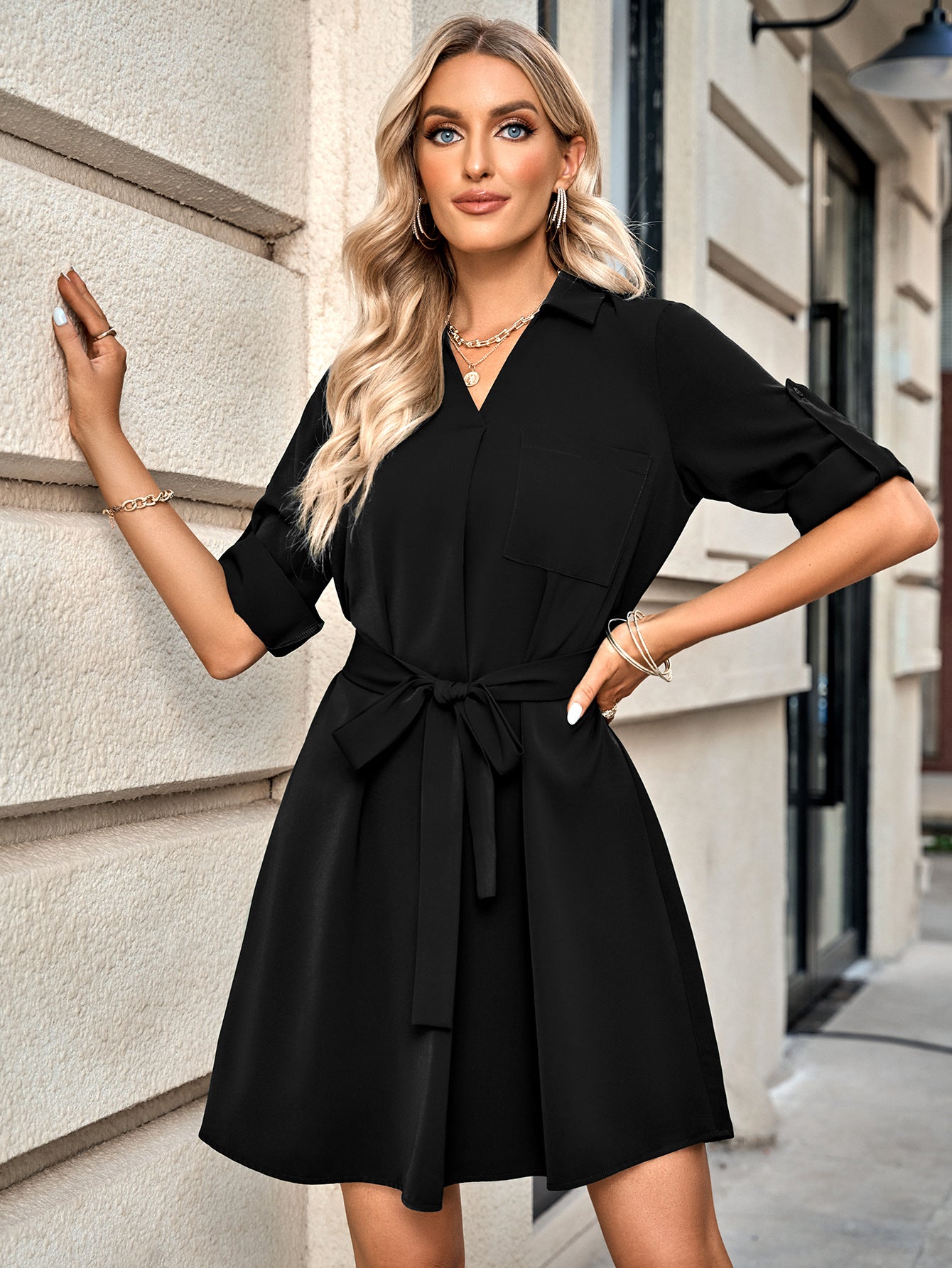 Women's Short Sleeve Wrap Style Midi Dress