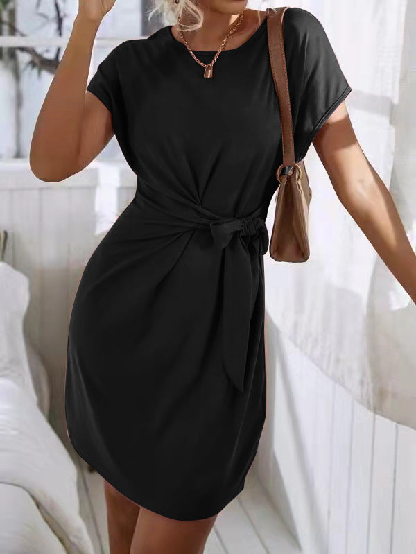 t shirt dress cinched waist Women's Pocket Elastic Waist Mini T-Shirt Dress  AnnikaStyles