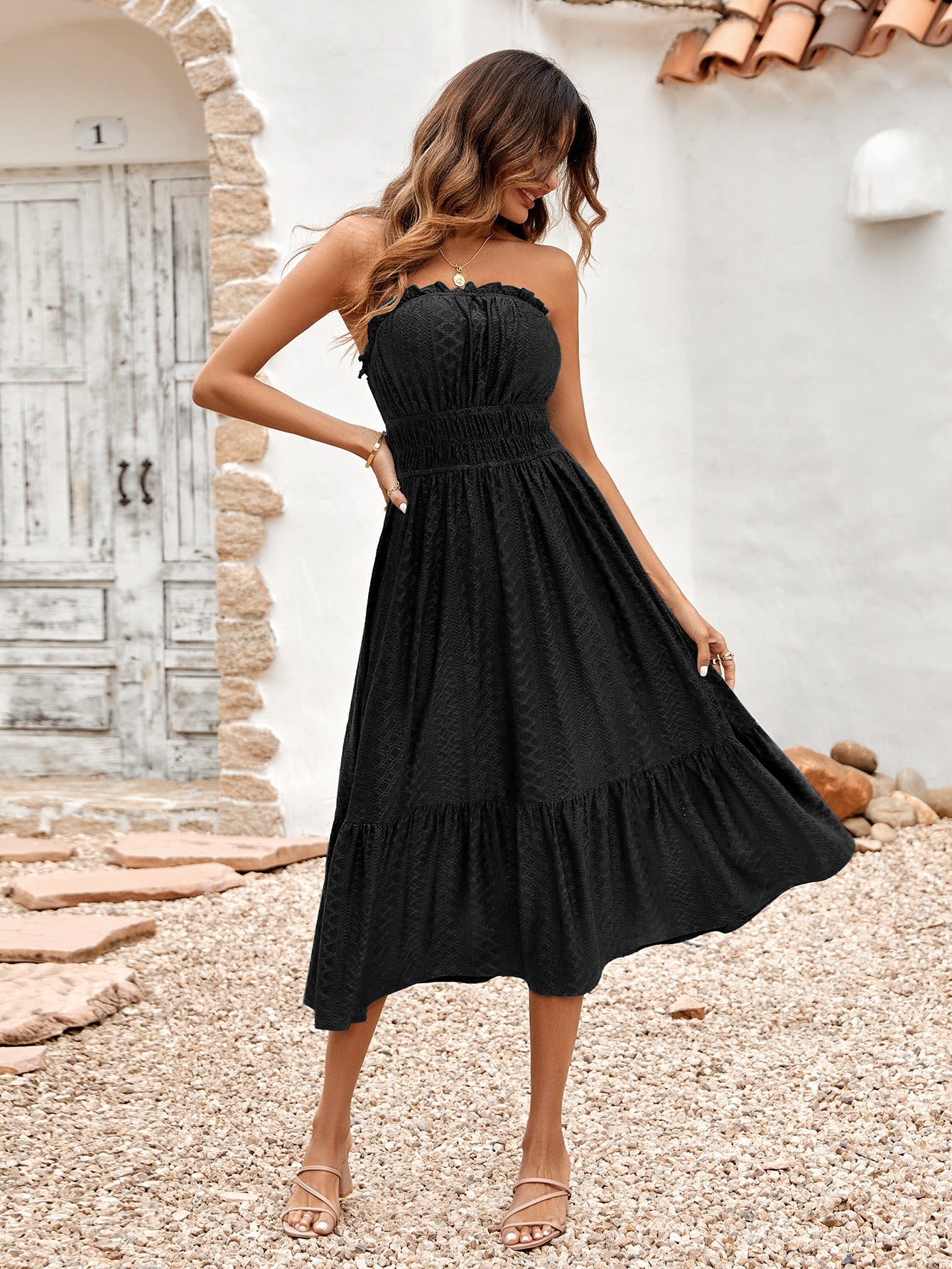 halter neck dress 70s A-line Formal Dress Halter Deep V-Neck Colorblock Maxi Dress Cocktail Party Dress main image 0