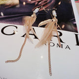 Feather Pendant Chain Tassel Earrings