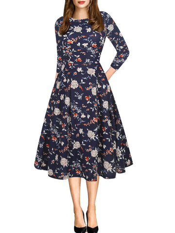 All-Over Floral Pleated A-Line Dress - THEONE APPAREL