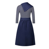 Asymmetrical Collar Sailor Stripe Dress - THEONE APPAREL