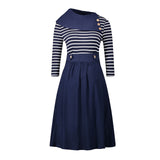 Asymmetrical Collar Sailor Stripe Dress - THEONE APPAREL