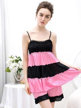 Black and Pink Satin Pajamas Set - THEONE APPAREL