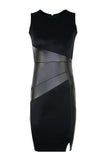 Black Faux Leather-Accent Sheath Dress - THEONE APPAREL