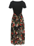 Black Floral Contrast Sheer-Hem Skirt - THEONE APPAREL