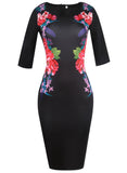 Black Floral Graphic Sheath Dress - THEONE APPAREL