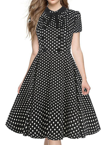 Black & White Polka Dot Button Dress - THEONE APPAREL
