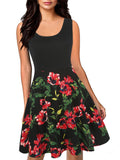 Blocked Floral Scoop Tank Dress - THEONE APPAREL