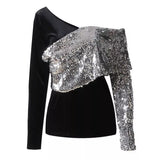Blouse with Silver Shiny Neckline and Sleeve - THEONE APPAREL