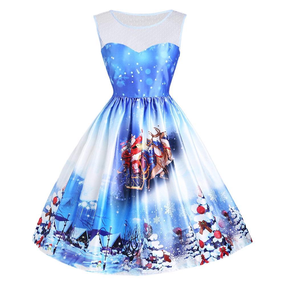 Blue and White Christmas Party Dress - THEONE APPAREL