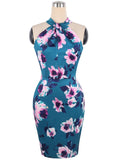Blue Watercolor Floral Halter Dress - THEONE APPAREL
