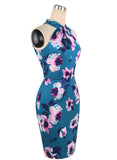 Blue Watercolor Floral Halter Dress - THEONE APPAREL