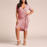 Body Con Wrap Dress with Short Sleeves - THEONE APPAREL