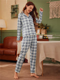Checkered Pajama Set with Long Sleeve Shirt and Pants - THEONE APPAREL